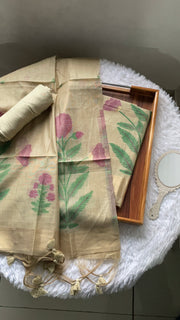 Ethereal Weaves Beige Soft Cotton Unstitched Suit Set